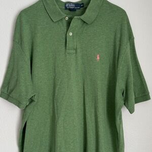 Polo Ralph Lauren Mens XXL Green Polo Shirt Pink Pony Logo Soft Cotton‎